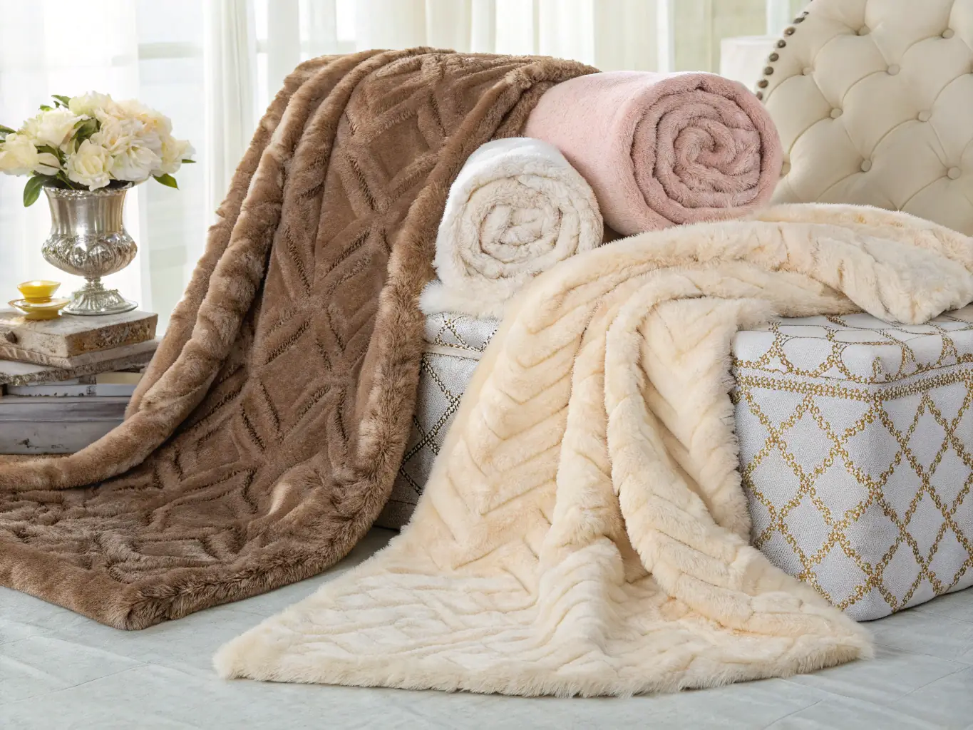 An image of finished textile products, such as mink blankets, showcasing the soft texture and high-quality finish achieved with Chromatex Chemicals.