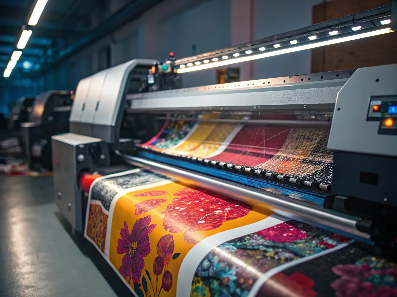 A vibrant textile dyeing machine in operation with colorful fabrics being processed, illustrating the dyeing process.